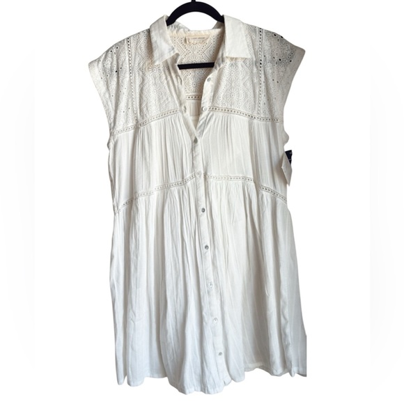 NWT LUCKY BRAND White Cap Sleeve Notched Collared Dress - Picture 1 of 6